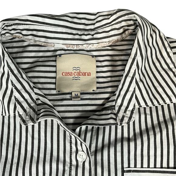 Casa Cabana Darcy Stripped Button Front Short Sleeve Size Medium White & Gray - Picture 9 of 10